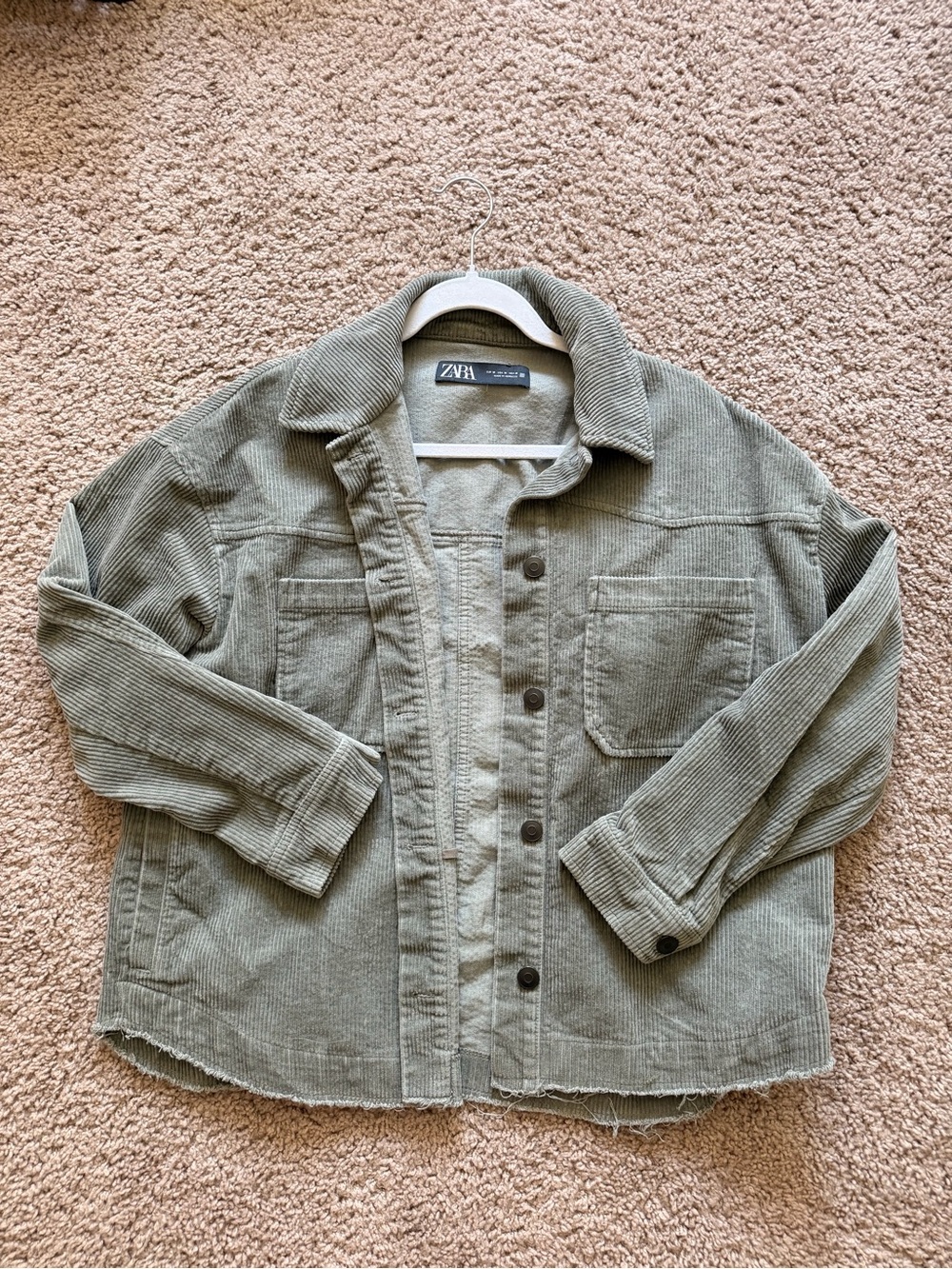 ZARA Olive Green Corduroy Jacket - Women's Oversized Button-Up